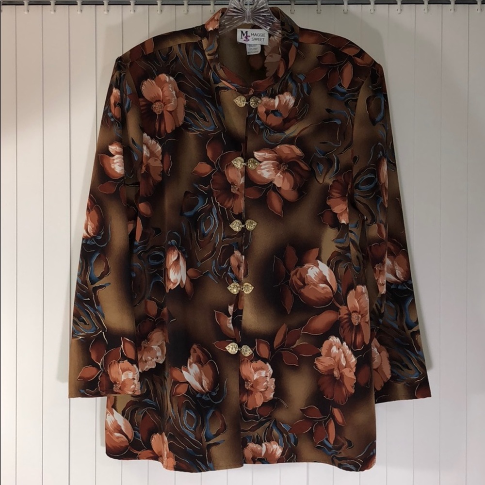 MAGGIE SWEET Floral Jungle Mandarin Collar Jacket Vintage